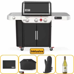 Weber Genesis EPX-335, Grillhandschuh, Grillmatte, Abdeckhaube, 6x Enate Weißwein