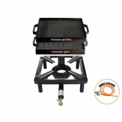 Paella World Hockerkocher-Set (klein) Mit Gusseisengrillplatte 32 X 32 Cm Inkl. Gasschlauch & Regler