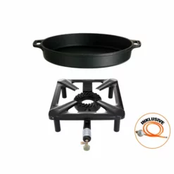 Paella World Hockerkocher-Set (klein) Mit Gusseisenpfanne Ø 40 Cm - Inkl. Gasschlauch & Regler